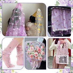 ポリエステル刺繍メッシュ生地  花柄  ライラック  1500x0.1mm  5ヤード/個&nbsp;DIY-WH0622-616C