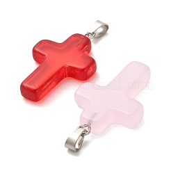 ガラスチャーム  ステンレス鋼のピンチベイル付き  クロス  ミックスカラー  29x18.5x5mm  穴：5.5x2.5mm&nbsp;GLAA-L049-01P