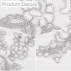 スパンコール刺繍レースアップリケ付きポリエステル4組  チャイナドレスの飾りアクセサリー  ドレス  花  銀  240x100x1mm&nbsp;DIY-GF0013-81C
