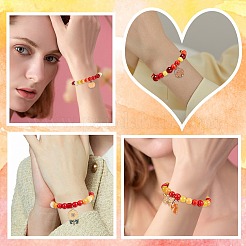 感謝祭のブレスレット作りキット  キューブ、ランタンガラス、アクリルイミテーションパール、合成ターコイズラウンドビーズを含む  蝶と葉とひまわりの合金エナメルペンダント  ミックスカラー  188個/箱&nbsp;DIY-SC0021-86