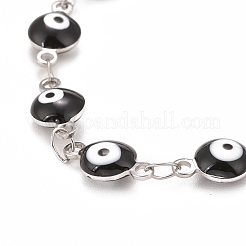 Enamel Oval with Evil Eye Link Chains Bracelet&nbsp;BJEW-P271-04P-03