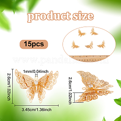真鍮製ペンダント15個  クリスタルラインストーン付き  蝶  ライトゴールド  26x34.5x8.5mm  穴：1mm&nbsp;KK-NB0003-99LG