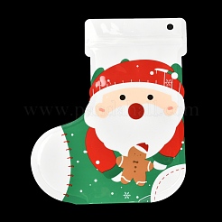 クリスマステーマブーツプラスチックギフトバッグ  再封可能なバッグ  ビスケット＆キャンディー包装用  サンタクロース  22x19x0.01cm  10個/袋&nbsp;ABAG-G008-01A