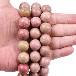 天然石ロードナイトビーズ連売り  ラウンド  16~16.5mm  穴：1.6mm  約24~25個/連  15.35~15.94インチ（39~40.5cm）&nbsp;G-L648-A08-16mm