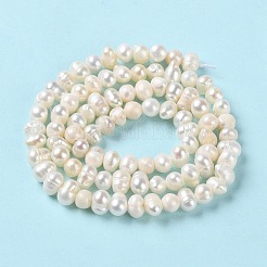 天然養殖淡水パールビーズ連売り  ポテト  グレードA  パパイヤホイップ  4~6x3.8~4.2mm  穴：0.5mm  約90個/連  13.31インチ（33.8cm）&nbsp;PEAR-E018-45