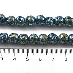 電気メッキされた天然溶岩岩ビーズ連売り  ラウンド  メッキグリーン  8.5mm  穴：1.5mm  約52個/連  16.14インチ（41cm）&nbsp;G-A251-E01-01E