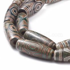 天然瑪瑙チベットスタイル3目ジービーズ連売り  染め＆加熱  ライス  コーヒー  29~30.5x9~12mm  穴：2.5mm  約10個/連  12.8インチ&nbsp;TDZI-K001-01R