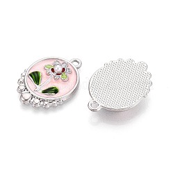 メッキ合金エナメルチャームラック  フラットラウンド＆フラワー  ABSの模造パールと  プラチナ  26x19x4.5mm  穴：1.8mm&nbsp;ENAM-N065-14P