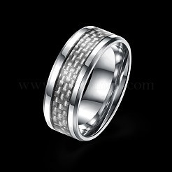 メンズステンレススチールフィンガー指輪  ワイドバンドリング  ホワイト  プラチナ  usサイズ8（18.1mm）&nbsp;RJEW-BB27567-A-8