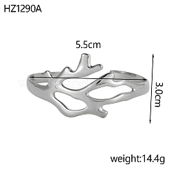 304ステンレススチール製カフバングル  ブランチ  ステンレス鋼色  内径：2.17インチ（5.5cm）&nbsp;STAS-OY009-17P