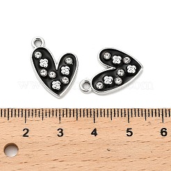 合金ラインストーンペンダント  黒のエナメル  花のチャーム付きハート  プラチナ  18.5x14.5x2.5mm  穴：1.8mm&nbsp;FIND-I043-01P