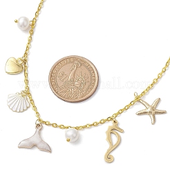 海洋テーマの合金エナメルペンダントネックレス  304ステンレススチールアズキチェーンネックレス  ゴールドカラー  20.39インチ（51.8cm）&nbsp;NJEW-JN04818