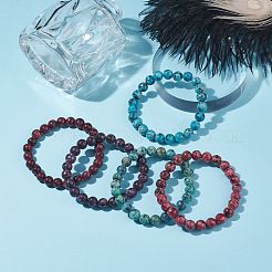 天然染色ゴマジャスパーのラウンドビーズストレッチブレスレット  女性のためのアクセサリー用原石のアクセサリー  ミックスカラー  内径：2-1/8インチ（5.3cm）  ビーズ：8mm&nbsp;BJEW-JB07906