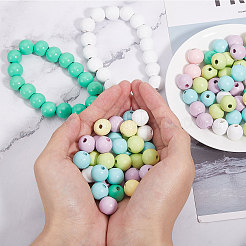 140Pcs 7 Colors Spray Painted Wood European Beads&nbsp;WOOD-GL0001-18