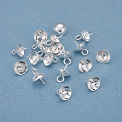 304ステンレススチールカップパールペグベイルピンペンダント  片穴パーツ用  銀  8.5x6mm  穴：2mm  ピン：0.8mm&nbsp;X-STAS-H410-19S-B
