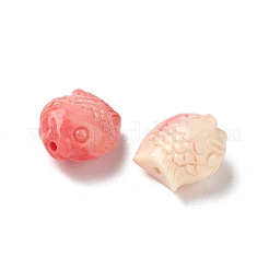 合成貝で染めた彫刻ビーズ  魚  ライトコーラル  13.5x13x7.5mm  穴：1.6mm&nbsp;SHEL-H005-11