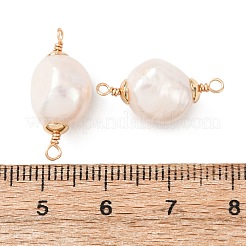 Natural Pearl Rice Connector Charms&nbsp;KK-Z152-01G-03