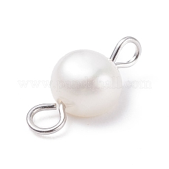 天然淡水真珠コネクターチャーム  304ステンレススチールループ付き  ナゲット  ホワイト  14x6~8x5~5.5mm  穴：1.5~2.5mm&nbsp;PALLOY-JF01404-03