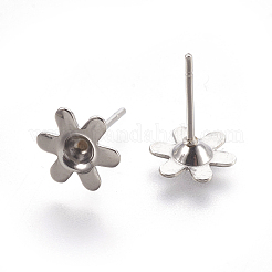 変色しにくい304ステンレススチール製イヤリング部品  6花びら  花  ステンレス鋼色  13mm  花：8x9x2mm  トレイ：3mm  ピン：0.7mm&nbsp;LS-X-STAS-G187-05P
