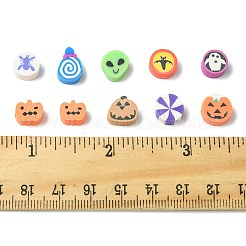 ハロウィンテーマの手作りポリマー粘土ビーズ198個、9つのスタイル  混合図形  ミックスカラー  7~13x8.5~10x4~5mm  穴：1.5~1.8mm&nbsp;CLAY-FS0001-44