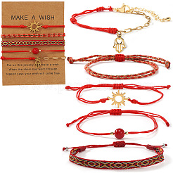 5Pcs 5 Styles Braided Nylon Thread Bracelet & 304 Stainless Steel Link & Charm Bracelets & Glass & Seed Bead Braided Bead Bracelet Set for Women&nbsp;KZ3324-6