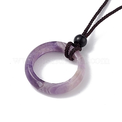 Natural Mixed Gemstone Ring Pendant Necklace with Nylon Cord for Women&nbsp;NJEW-F306-02
