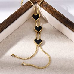 トリプルハート 304 ステンレススチール & ブラックプラスチック Y ネックレス レディース  イオンプレーティング（ip）  18KGP本金メッキ  14.92インチ（37.9cm）&nbsp;NJEW-U032-13G-02