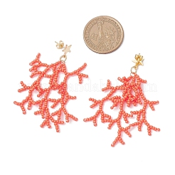 Star with Coral Handmade Glass Seed Beads Tassel Stud Earrings&nbsp;EJEW-MZ00472