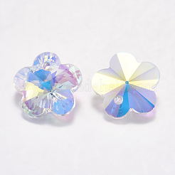 カット加工ガラスラインストーンチャーム  模造オーストリアのクリスタル  花  クリスタルAB  10x10x5mm  穴：1.2mm&nbsp;RGLA-F055-10x10-001AB