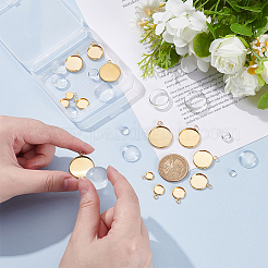 14Pcs 7 Style Flat Round 304 Stainless Steel Pendant Cabochon Settings&nbsp;DIY-UN0002-73
