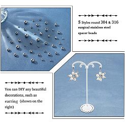 1050Pcs 5 Styles Round 304 & 316 Surgical Stainless Steel Spacer Beads&nbsp;STAS-NB0001-52