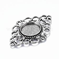 Antique Silver Tibetan Style Alloy Filigree Rhombus Cabochon Connector Settings&nbsp;TIBE-M022-08AS