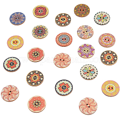 100Pcs Printed Wooden Buttons&nbsp;BUTT-CP0001-16