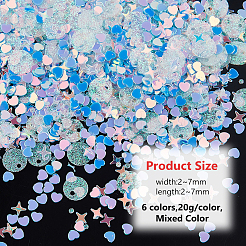 120g 6色ペットネイルアートスパンコール装飾アクセサリー  ハート＆スター  ミックスカラー  2~7x2~7mm  20 G /カラー&nbsp;MRMJ-DC0001-12