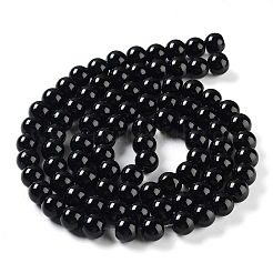 ジュエリーネックレスクラフト用のブラックガラスパールラウンドルースビーズ  10mm  穴：1mm  約85個/連&nbsp;X-HY-10D-B20