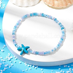 Glass Seed & Synthetic Turquoise Starfish Beaded Stretch Bracelet for Women&nbsp;BJEW-JB09709-01