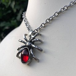 Gothic Alloy Glass Red Halloween Spider Pendant Necklaces&nbsp;WG212B6-01