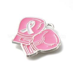 乳がんピンクアウェアネスリボンテーマ合金エナメルペンダント  銀  ボクシング​​グローブ  19x23x1.5mm  穴：2mm&nbsp;ENAM-C026-01J-S