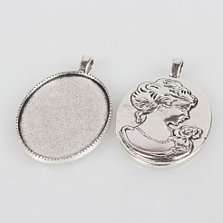 Tibetan Style Alloy Pendant Cabochon Settings&nbsp;TIBEP-N003-35AS