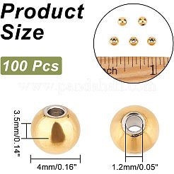 304ステンレススチールスペーサービーズ  ラウンド  ゴールドカラー  4x3.5mm  穴：1.2mm  100個/箱&nbsp;STAS-NB0001-50