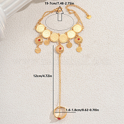 ヴィンテージ中東スタイルの真鍮コインリンクリングブレスレット（女性用）  ゴールドカラー  4-3/4インチ（12cm）  内径：7-3/4インチ（19.7cm）  リング：内径5/8インチ（1.6cm）～3/4インチ（1.8cm）&nbsp;KF3755