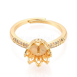 Crown Shape Brass Micro Pave Clear Cubic Zirconia Cup Peg Ring Settings&nbsp;X-KK-T076-18G