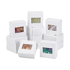 クラフト紙包装箱  PVCウィンドウ付き  正方形  ホワイト  完成品：8x8x4cm&nbsp;CON-WH0115-02A-01