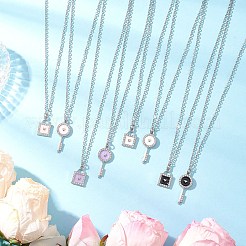 Alloy Enamel Key Lock Pendant 304 Stainless Steel Cable Chain Necklace Sets&nbsp;NJEW-JN05497