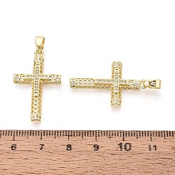 宗教的な真鍮マイクロパヴェクリアキュービックジルコニアペンダント  クロスチャーム  16KGP本金メッキ  29.5x18x3mm  穴：5.8x2.8mm&nbsp;KK-T080-51G