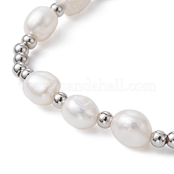 4Pcs 4 Style Natural Pearl & Brass Beaded Stretch Bracelets Set for Women&nbsp;BJEW-JB09662-02