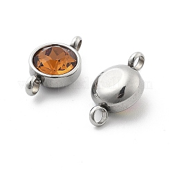 304 Stainless Steel Pave K9 Glass Flat Round Connector Charms&nbsp;STAS-Z115-03P