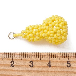ガラスシードビーズペンダント  ひょうたんチャーム  304ステンレススチールオープン丸カン付き  きいろ  30x15mm  穴：3mm&nbsp;PALLOY-MZ01355