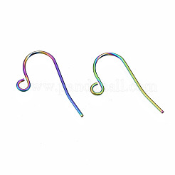 304ステンレススチールピアスフック  耳ワイヤー  水平ループ付き  虹色  21~22x11.5mm  穴：1.8mm  21ゲージ  ピン：0.7mm&nbsp;STAS-N098-010