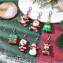 10個 10スタイル クリスマステーマ PVC プラスチックペンダントデコレーション  合金製回転式ナスカンカニカン付き  混合図形  70~90mm  1個/スタイル&nbsp;HJEW-JM02316